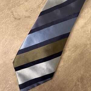 VTG BRIONI Striped Silk Tie Made In Italy Brown Navy Light Blue